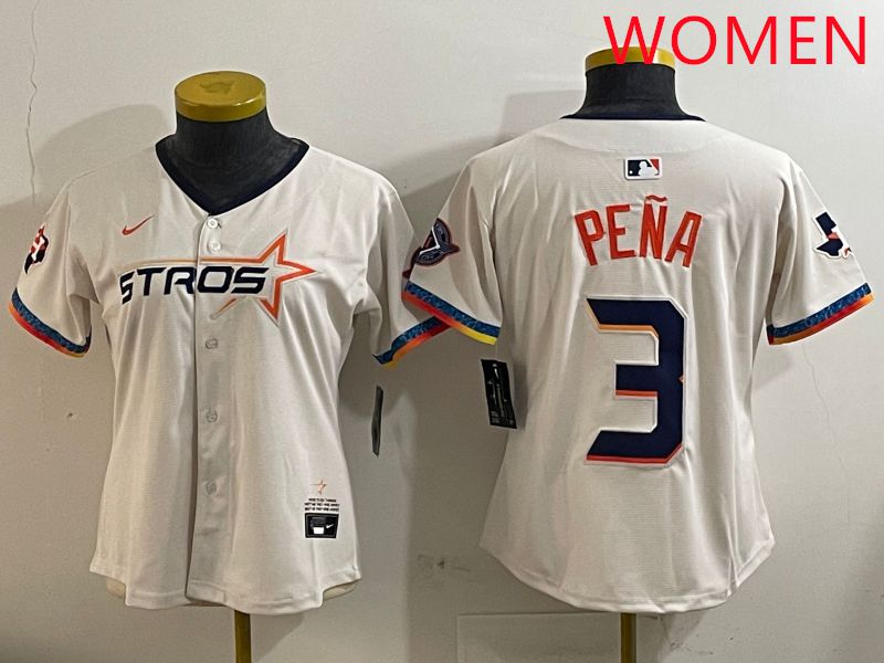 Women Houston Astros #3 Pena Cream Fourth generation Joint Name Nike 2025 MLB Jersey style 1